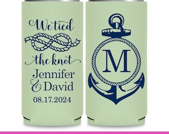 Nautical Wedding Can Coolers Cruise Wedding Favors for Guests Slim Can Coolers Wedding Party Gifts We Tied The Knot Bridal Shower Gifts 3A