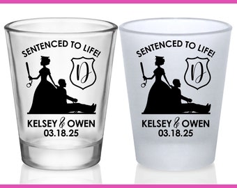 Wedding Shot Glasses Policewoman Wedding Favors for Guests in Bulk Personalized Shot Glasses Cop Wedding Party Gifts Sentenced To Life 1A