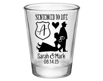 Wedding Shot Glasses Policeman Wedding Favors for Guests in Bulk Personalized Shot Glasses Cop Wedding Party Gifts Sentenced To Life 1B