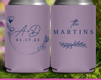 Wedding Can Coolers Cute Wedding Favors for Guests in Bulk Wedding Party Gift Beer Holders Wedding Decor Floral Border Wedding Design 1A