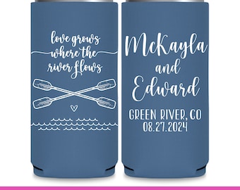 River Rafting Wedding Can Coolers Rustic Wedding Favors for Guests in Bulk Slim Can Coolers River Wedding Favor Ideas Love Grows River Flows