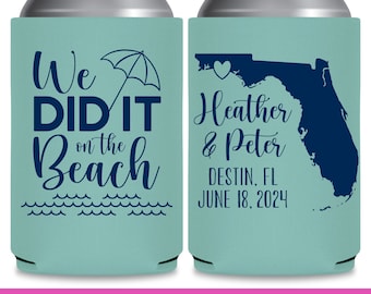 We Did It on the Beach Wedding Favors for Guests in Bulk Wedding Can Coolers With Map for Destination Weddings Decor Wedding Favor Ideas 1C