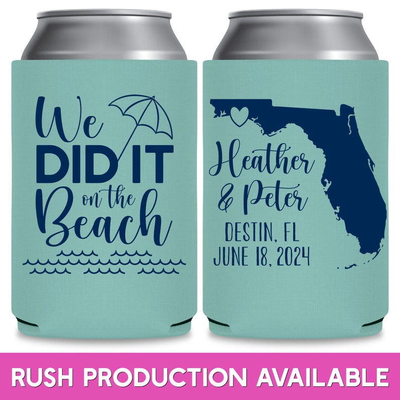 We Did It on the Beach Wedding Favors for Guests in Bulk Wedding Can Coolers With Map for Destination Weddings Decor Wedding Favor Ideas 1C image 1