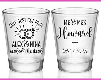 Wedding Shot Glasses Funny Wedding Favors for Guests Customized Shot Glasses Wedding Party Gifts Custom Shot Glasses Shit Just Got Real 1A2