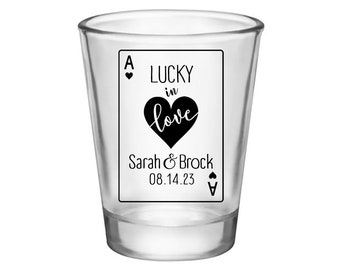 Casino Wedding Shot Glasses Las Vegas Wedding Favors for Guests in Bulk Personalized Shot Glasses Wedding Party Gifts Lucky In Love 1A