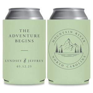 Wedding Can Coolers Destination Wedding Favors for Guests in Bulk Wedding Party Gift Beer Holder The Adventure Begins Mountain Wedding 3A