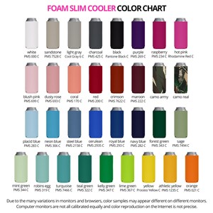 the color chart for the foam slim color chart