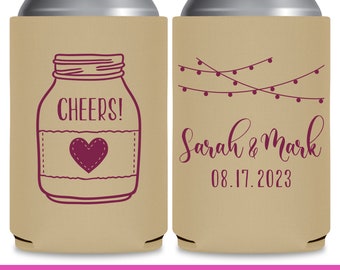 Country Wedding Can Coolers Rustic Wedding Favors for Guests Personalized Wedding Favor Ideas for Boho Weddings Decor Cheers Mason Jars 2A