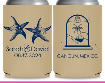 Beach Wedding Favors for Guests in Bulk Wedding Can Coolers With Map Destination Wedding Favors Bridal Party Gift for Bridesmaid Starfish 1B