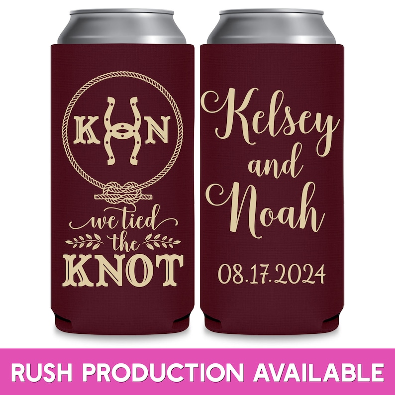 Slim Wedding Can Coolers Rustic Wedding Favors for Guests in Bulk Slim Can Coolers Country Wedding Favor Ideas We Tied the Knot Horseshoe 4A image 1