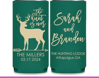Wedding Can Coolers Rustic Wedding Favors for Guests in Bulk The Hunt Is Over Slim Can Coolers Barn Wedding Favor Ideas Deer Antler Decor 1A