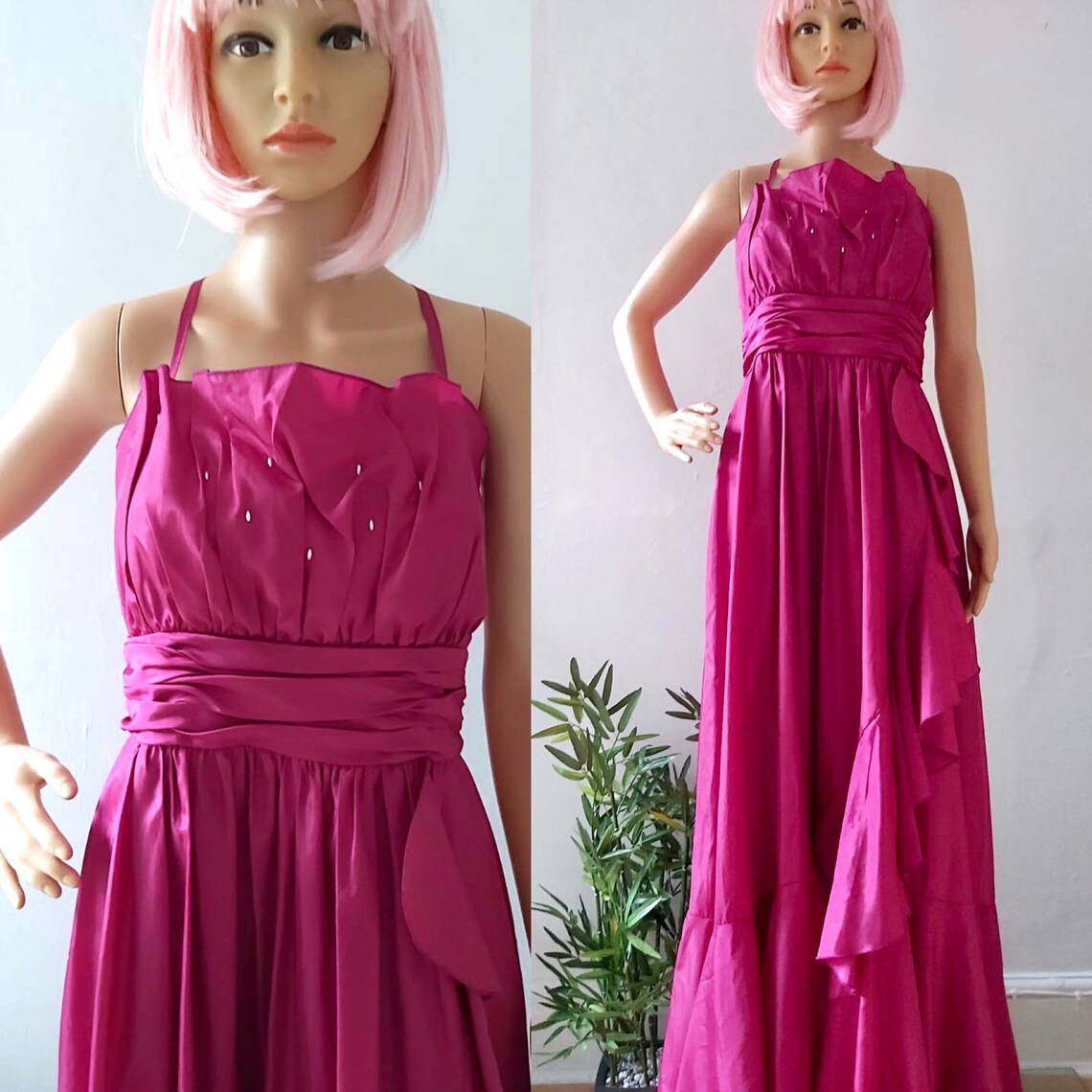 Vintage / Cerise Pink / Full Length Gown / Cocktail Dress / Etsy