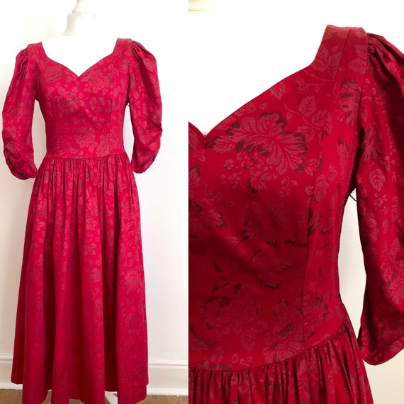 Vintage Laura Ashley 1980s Dress Scarlet Red size