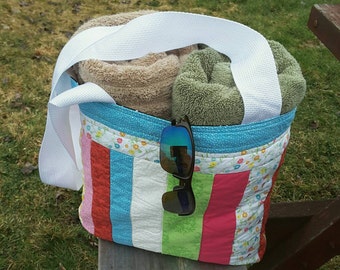 Bright Stripes and Polka Dots Ready to Ship Weekend BagSatchelLarge PurseInsulated Bag Large Reversible Quilted Tote