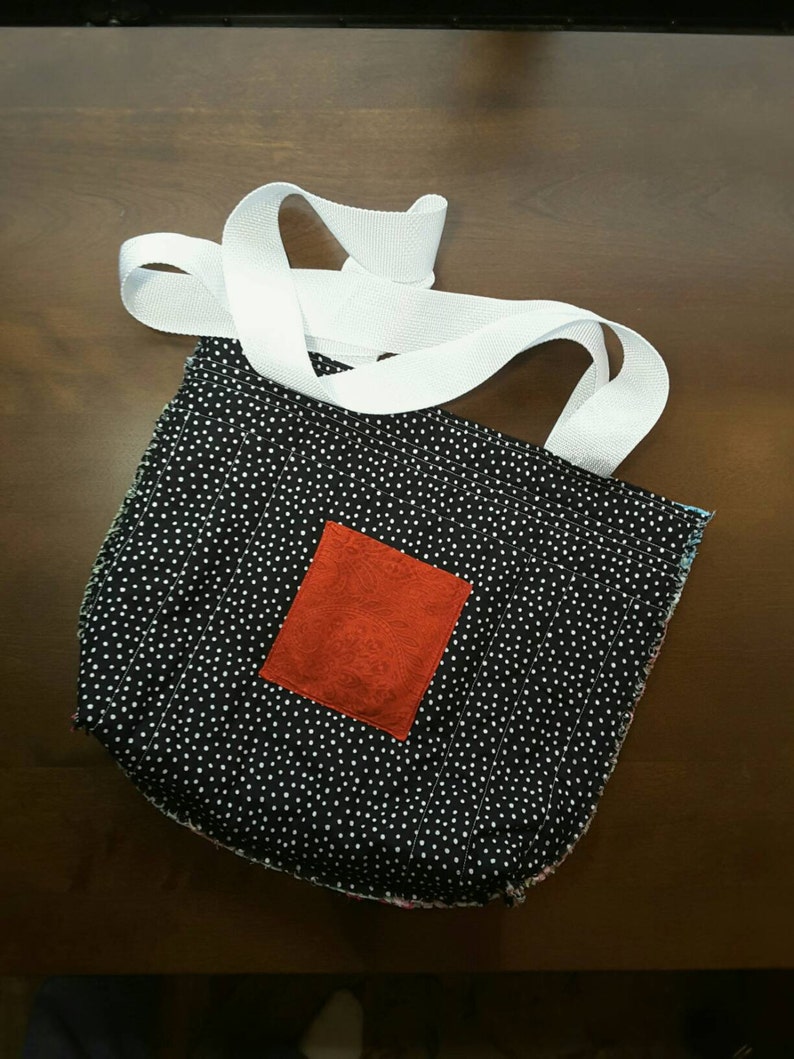 Bright Stripes and Polka Dots Ready to Ship Weekend BagSatchelLarge PurseInsulated Bag Large Reversible Quilted Tote