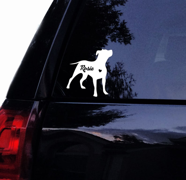 Silhouette Pitbull Decal Sticker Free Name Personalization Pit bull Dog Vinyl Car Decal Laptop Decal Car Window Sticker