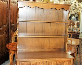 English Oak Wood Brothers Welsh Cabinet w/ Plate Rack & Storage Drawers