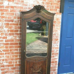 French Antique Louis XV Cabinet 1 Door 3 Shelves Inlaid Glass Display Case