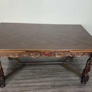 French Antique Brittany Oak Draw Leaf Dining Table | Carved Expandable Table