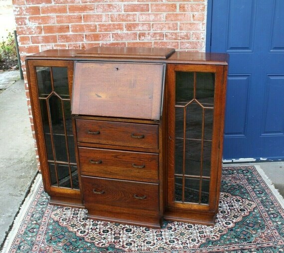 English Antique Oak Side By Drop Front Secretary Desk English Antique Oak Side By Drop, Oak Fall Front Desk