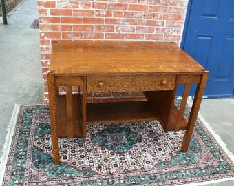 American Antique Tiger Oak Arts & Crafts Writing Desk | 1 Drawer Mission Style