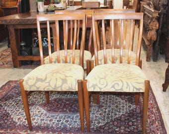 Set of 4 Mid Century Modern Teak Dining Chairs, Upholstered Seats, Vintage MCM Dining Set