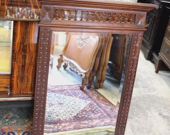 French Antique Brittany Style Mirror | Dark Oak Carved Wall Mirror