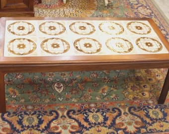 Mid Century Teak Coffee Table | Vintage Ceramic Tile Top Danish Modern Style