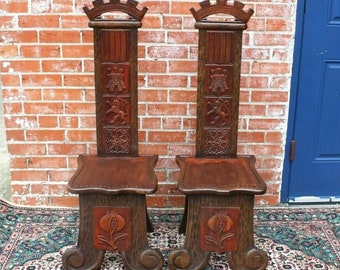 Set of 2 Renaissance English Hallway Castle Style Chairs