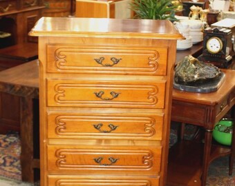 French Antique Louis XV Maple Tall Chest, 7 Drawer Lingerie Chest