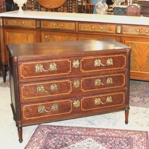 French Antique Louis XVI Mahogany Chest of Drawers | 3 Drawer Dresser Sideboard