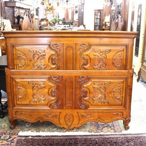 French Antique Louis XV Full Size Bed Carved Maple Wood Ornate Design