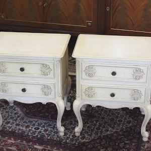 Pair of French Louis XV Painted White Nightstands | Antique Style