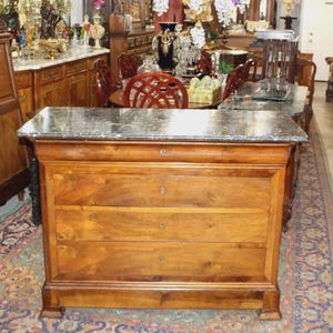 French Antique Walnut Louis Philippe Chest | Marble Top Sideboard Cabinet