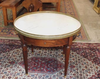Antique French Louis XVI Mahogany Marble Top Bouillotte Table