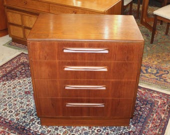 Mid Century Modern G Plan Teak Wood Chest of Drawers | Vintage 4-Drawer Dresser