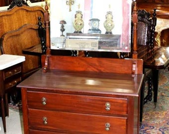 English Antique Mahogany 3 Drawer Dresser with Mirror | Bedroom Furniture