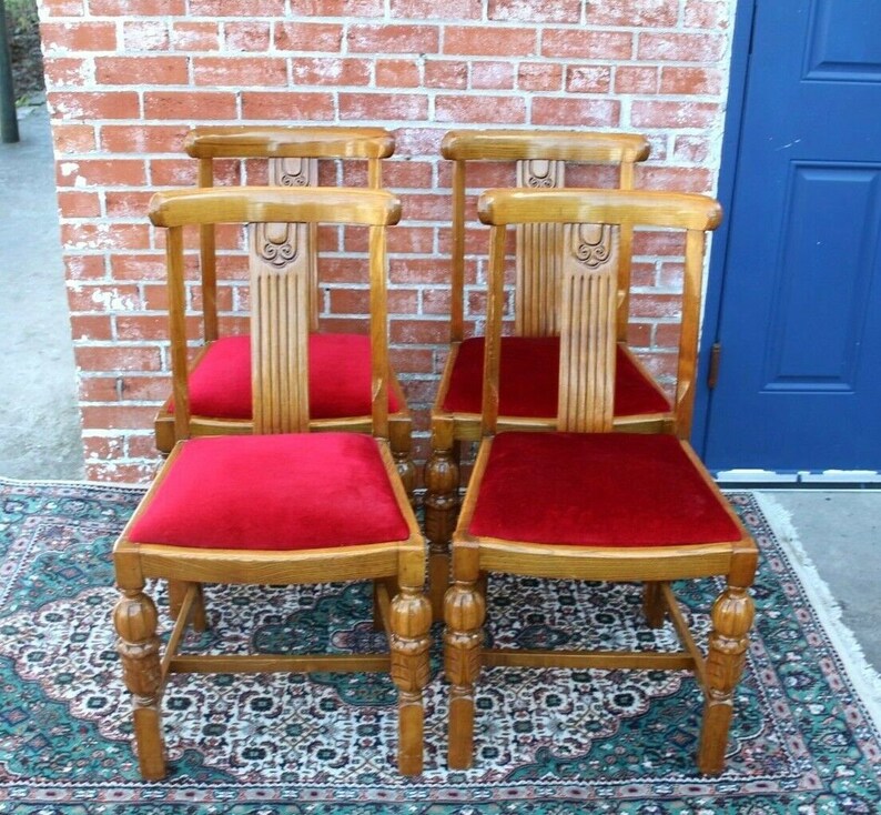 English Antique Oak Art Deco Draw Leaf Table and 4 Chairs Dining Sets Etsy