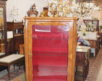 Antique French Rosewood Napoleon III Display Cabinet Glass Door