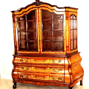 German Antique Kingwood Inlaid Bombay Cabinet | Buffet & Display Hutch