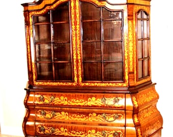 German Antique Kingwood Inlaid Bombay Cabinet | Buffet & Display Hutch