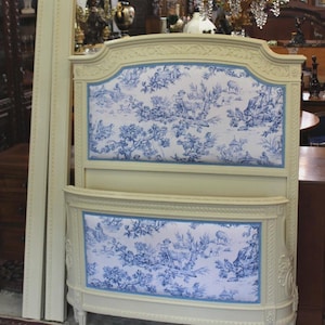 French Louis XVI Painted White Twin Bed New Upholstery Antique Upholstered Headboard
