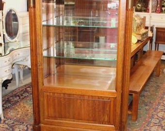 Antique French Mahogany Louis XVI Marble Top Display Cabinet Glass Door