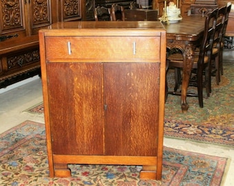 English Antique Art Deco Small Armoire Wardrobe Bedside Cabinet