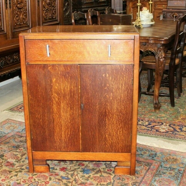 English Antique Art Deco Small Armoire Wardrobe Bedside Cabinet