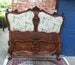 French Antique Carved Walnut Louis XV Upholstered Queen Size Bed with Rails 