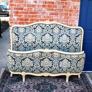 Antique French Louis XV Full Bed | Painted White Frame & Upholstered Floral