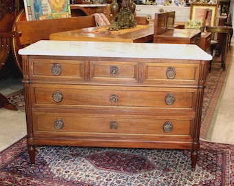 French Antique Louis XVI Mahogany Chest of Drawers Whit Marble Top Dresser