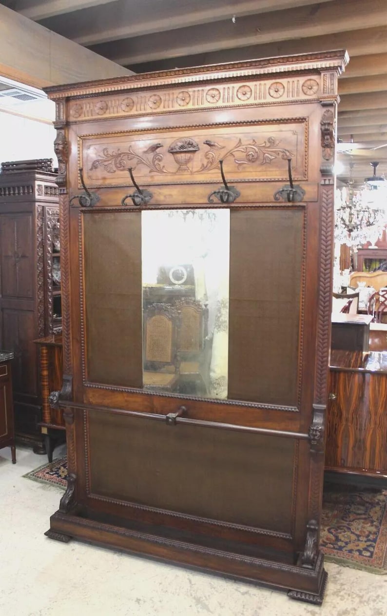 Large French Renaissance Hall Tree | Antique Walnut Coat Rack With ...