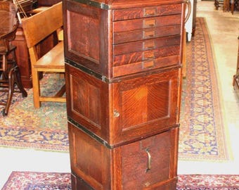 American Antique Tiger Oak Stacking Library File Cabinet Globe Wernicke